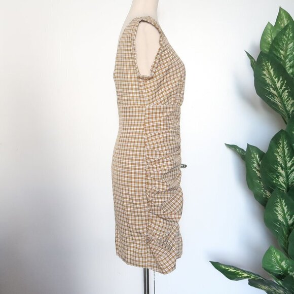 CODE X MODE Sleeveless Gingham Plaid Ruched Button Front Summer Mini Dress XS - Picture 4 of 11